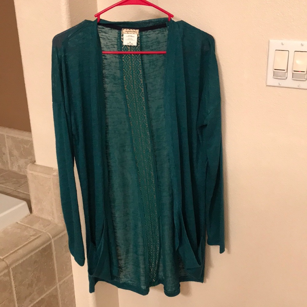 NWOT Long dark green cardigan